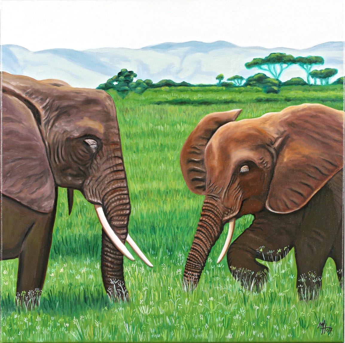 El&eacute;phants Tanzanie tableau par Michel Hasson